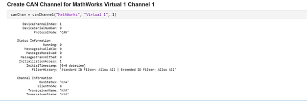 Create CAN Channel for MathWorks Virtual 1 Channel 1
