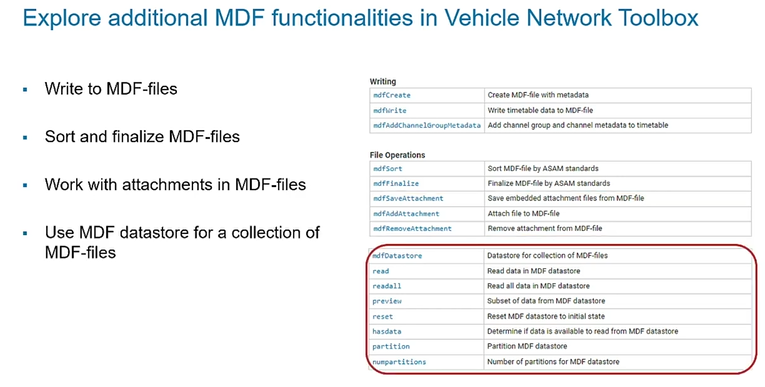 Explore additional MDF functionalities in Vehicel Network Toolbox