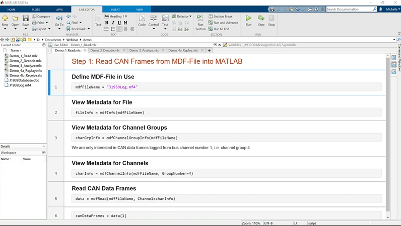 Step 1 Read CAN Frames from MDF-File into MATLAB