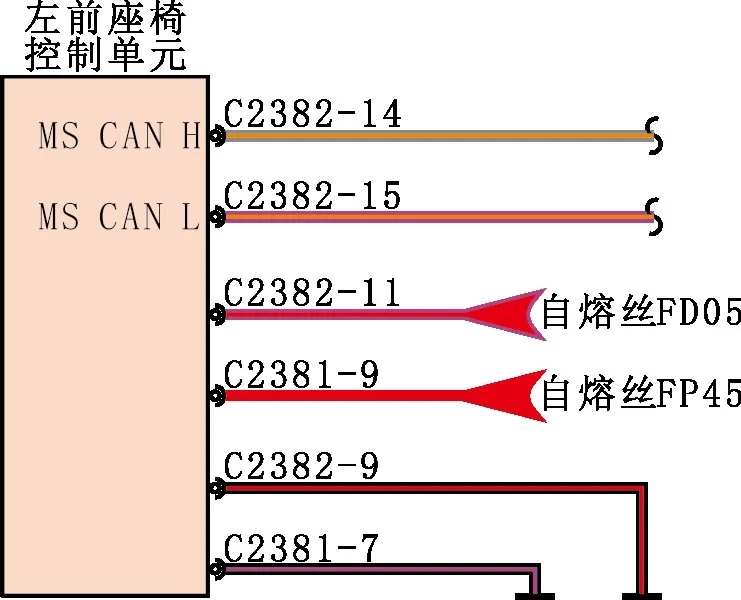 左前座椅控制單元控制電路圖