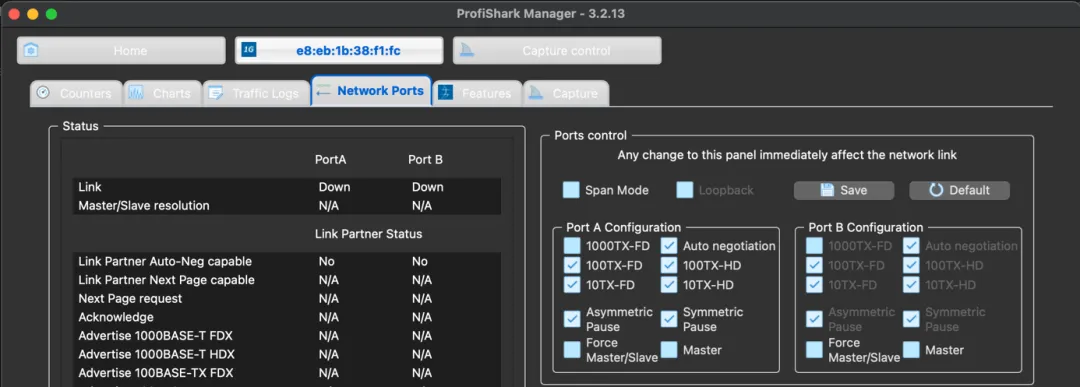 ProfiShark Manager中停用SPAN模式