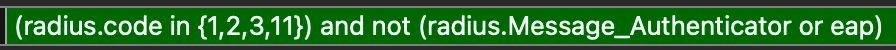 圖9 在 Wireshark 中使用顯示篩檢程式篩選潛在易受攻擊的 RADIUS 數據包的截圖