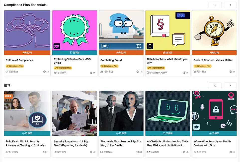圖4：KnowBe4 培訓庫部分內容展示