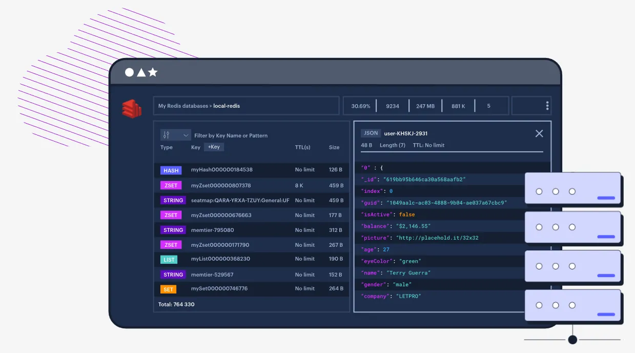Redis Enterprise 即時資料平台介面示意圖